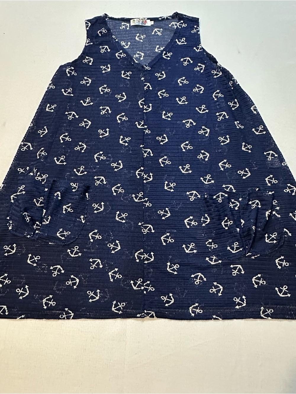 India Boutique Navy Anchor Print Sleeveless Tunic Cover Up One Size